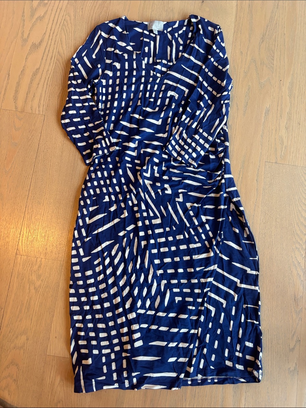 Pure Collection Navy & White Geometric Long Sleeve Dress